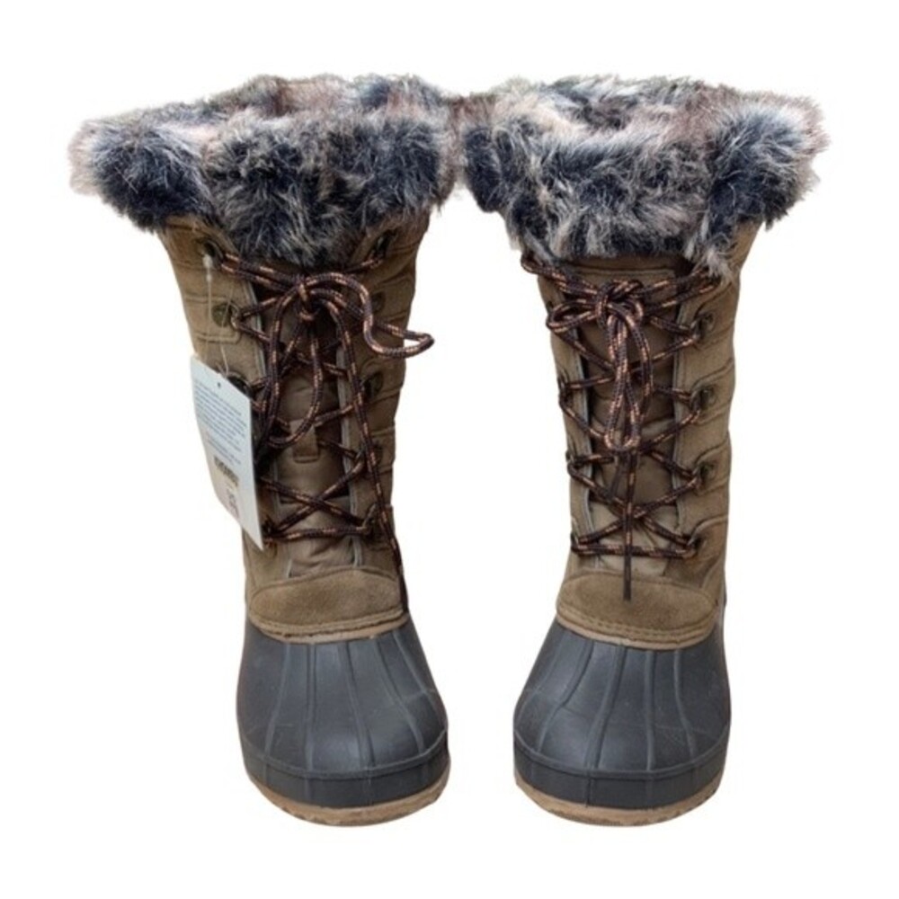 Khombu Brown Leather Winter Cabincore Boots, Size 6 NWT